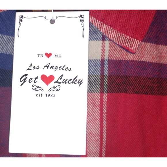 Get Lucky Los Angeles Lightweight Flannel Women's Medium Red Plaid NEW w/ TAGS - Picture 4 of 5